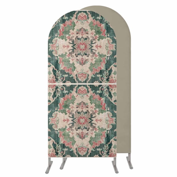 7.2FT Arch Backdrop Covers, Pink Green Boho Wedding Arch Cover Stretchy, Abstract Medieval Vintage Ethnic Floral Chiara Arches Backdrop Stand Covers for Birthday Baby Shower Party Banquet Decor
