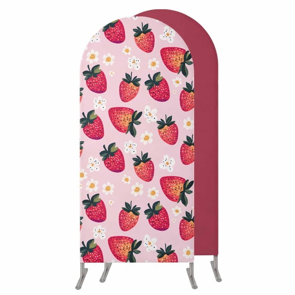 7.2FT Arch Backdrop Covers, Strawberry Wedding Arch Cover Stretchy, Pink Spring Summer Rustic Floral Fruit Chiara Arches Backdrop Stand Covers for Birthday Baby Shower Party Banquet Decor