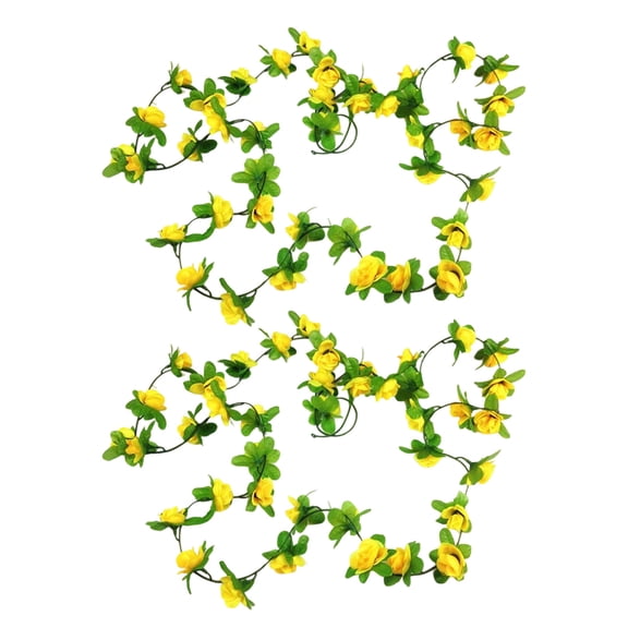 7.2FT Flower Garland Fake Rose Vine Artificial Hanging Rose Ivy Hanging Floral Garlands Wedding Arch Garden Background Decor Fake Flower Garland Artificial Rose Blossom Vine, 2Pcs(Yellow,86.6x2")