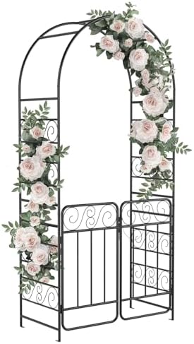 7.2FT Garden Arch Arbor with Gate, Heavy Duty Metal Outdoor Arbour ...
