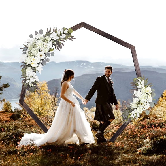 7.2FT, Heptagonal Wood Arch for Wedding Ceremony, Parties, Indoor, Outdoor, Backdrops, Wedding Arch Frame,Garden Decorations