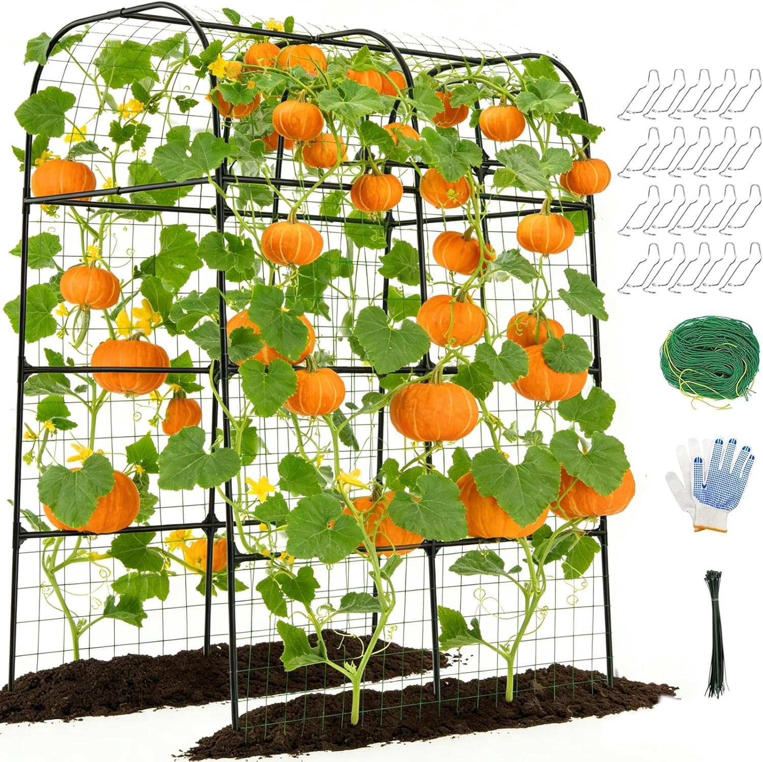 7.2FT Metal Garden Arch Trellis with Net, Rustproof Plant Support for Raised Bed Cucumber Tomato Vine Rose