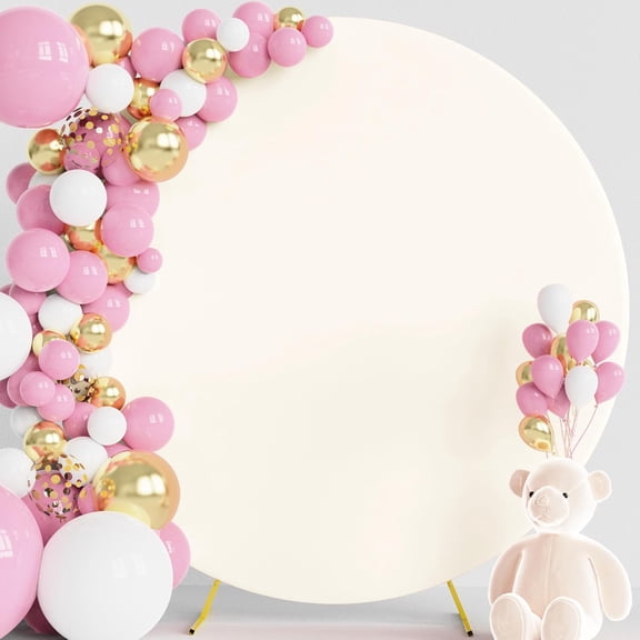 7.2FT Round Backdrop Cover Arch Covers Ivory Spandex Circle Balloon for Wedding Birthday Party Baby Bridal Shower Decor