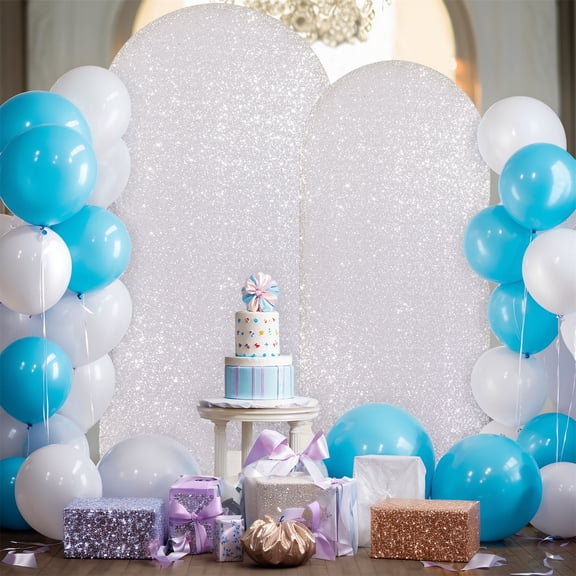 7.2FT Sequin Wedding Arch Cover, Reusable Stretch Fitted Arch Backdrop Cover with Bottom Zipper, Adjustable Glitter Arch Sleeve for Wedding Birthday Party Ceremony Decor
