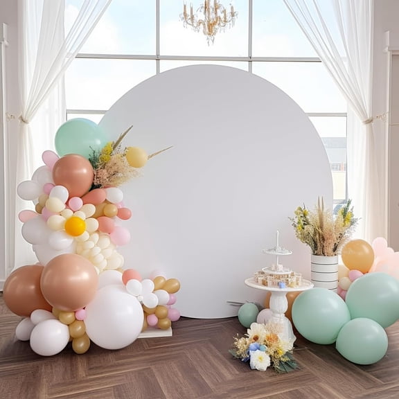 7.2FT White Round Backdrop Cover for 5 to 7.2ft Circle Arch Stand - Adjustable Round Arch Cover Circle Drop Cover for Birthday, Wedding, Shower Photography Party Background Decor