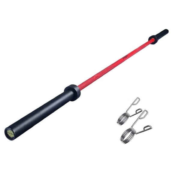 7.2Ft Olympic Barbell, Weightlifting Bar for Home Gym - 2'' Chrome Barbell for Strength Training, Squats, Deadlifts, Curl Barbell Indoor Fitness + Black+Red + Gym + Body Building + Stainless Steel