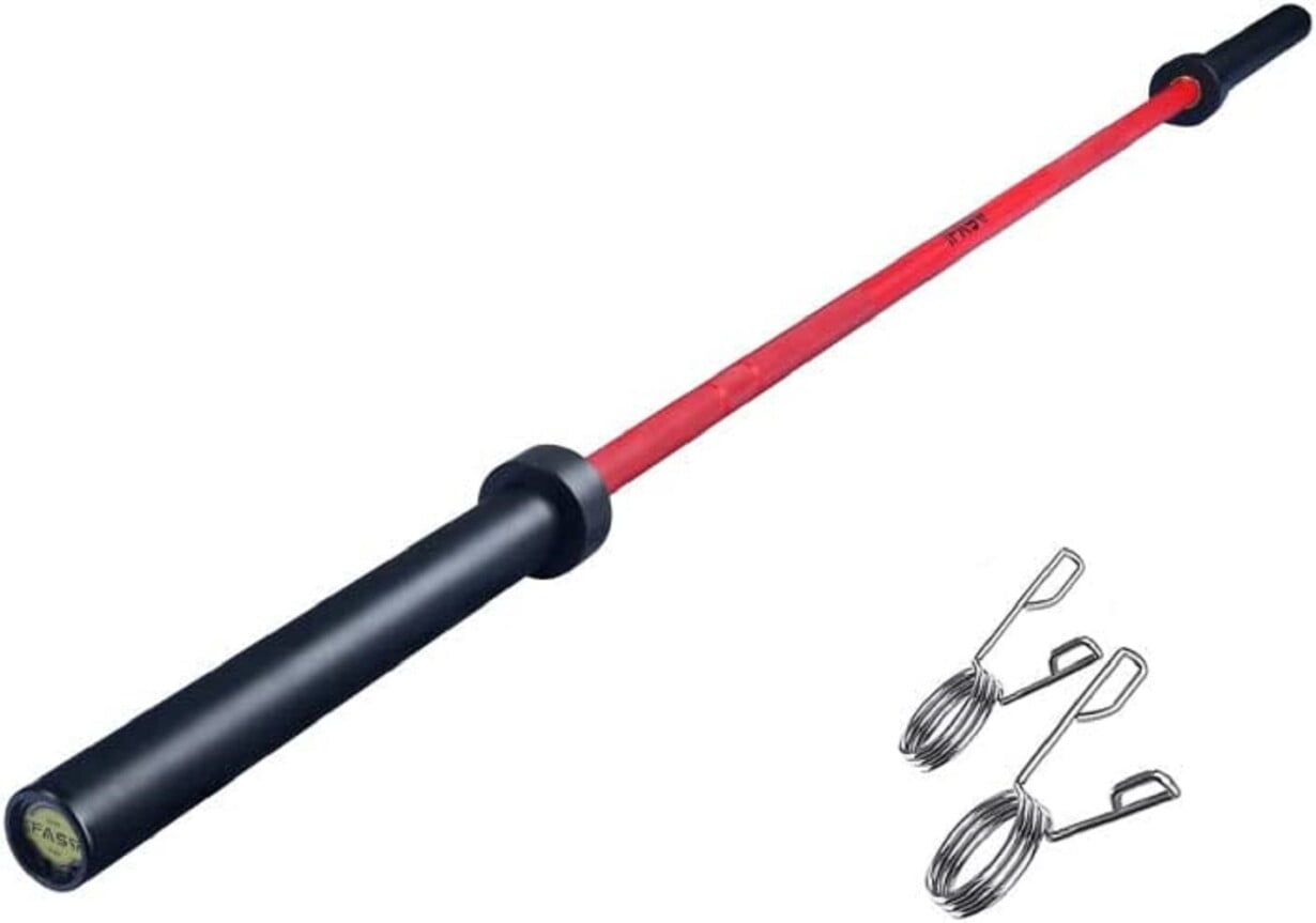 7.2Ft Solid Iron Olympic Barbell with Diamond Knurled Handles, Home Gym Fitness Equipment for Weightlifting, Powerlifting, CrossFit Training, 700lbs, Red