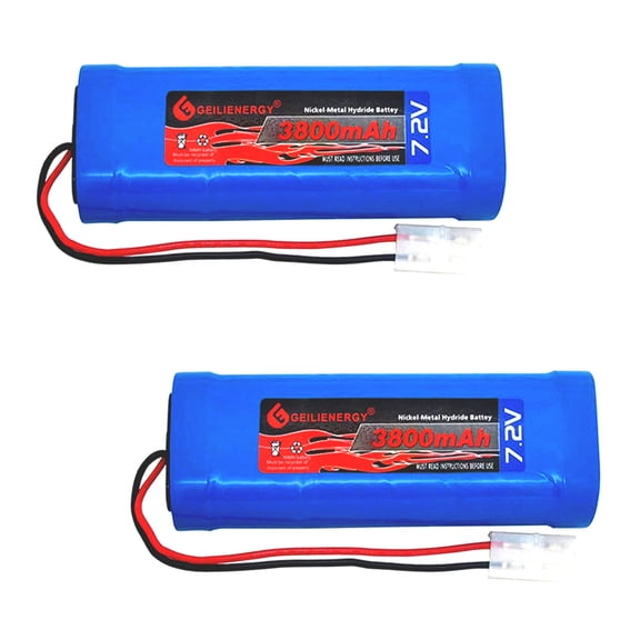 7.2V RC Battery Pack 3800mAh High Capacity 6-Cell NiMH Flat Battery Pack w/Standard Tamiya Connector(2 PCS)