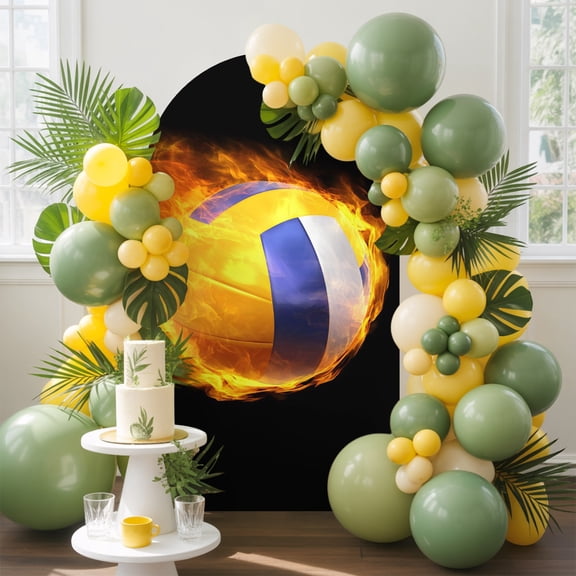 7.2ft Arch Backdrop Cover,Abstract Flame Volleyball Arch Stand Cover Spandex Fitted Backdrop Covers Modern Sport Art Wedding Birthday Bridal Shower Party Background Decoration