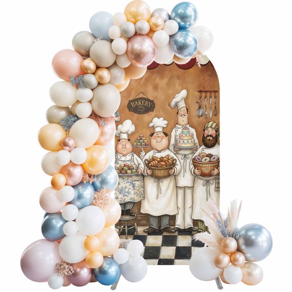 7.2ft Arch Backdrop Cover,Cute Bakery Chef Arch Stand Cover Spandex Fitted Backdrop Covers Rustic Farmhouse Cooking Style Wedding Birthday Bridal Shower Party Background Decoration