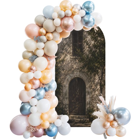 7.2ft Arch Backdrop Cover,Rustic Vintage Green Leaves Arch Stand Cover Spandex Fitted Backdrop Covers Medieval Village Arched Wedding Birthday Bridal Shower Party Background Decoration