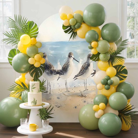 7.2ft Arch Backdrop Cover,Summer Beach Ocean Seagull Arch Stand Cover Spandex Fitted Backdrop Covers Seaside Bird Oil Painting Art Wedding Birthday Bridal Shower Party Background Decoration