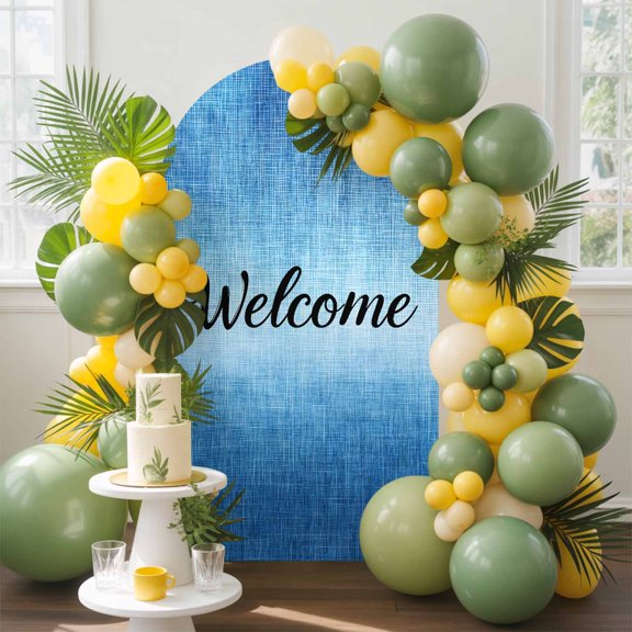 7.2ft Arch Backdrop Cover,Welcome Quote Dark Blue Gradient Arch Stand Cover Spandex Fitted Backdrop Covers Summer Watercolor Style Wedding Birthday Bridal Shower Party Background Decoration