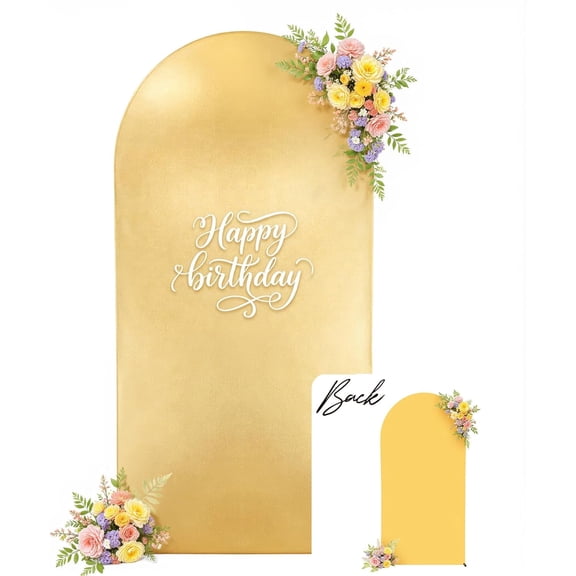 7.2ft Gold & Yellow Arch Cover Glitter Sequin Photo Stretchy Arch Backdrop Fabric Reversible Double-Sided Shimmer Backdrop Cover for Wedding Birthday Party Photography Backdrops Arch Stand