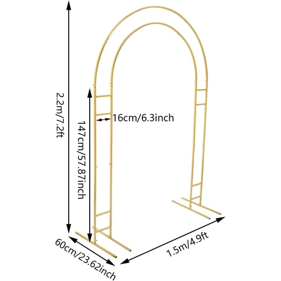 7.2ft Metal Wedding Arch with Base, Sturdy Gold Balloon Backdrop Stand Large Metal Ring Frame Round Backdrop Stand for Garden, Lawn, Backyard, Indoor, Outdoor, Wedding, Party, Double Tube Stand