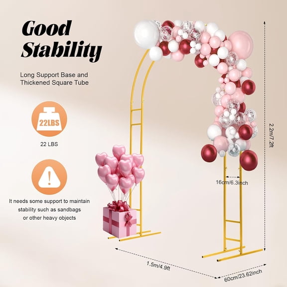 7.2ft Metal Wedding Arch Double Tube Balloon Backdrop Stand Gold for Party Decoration