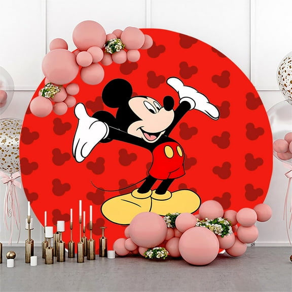 7.2ft Red and Black Cartoon Cute Mouse Round Backdrop for Kids