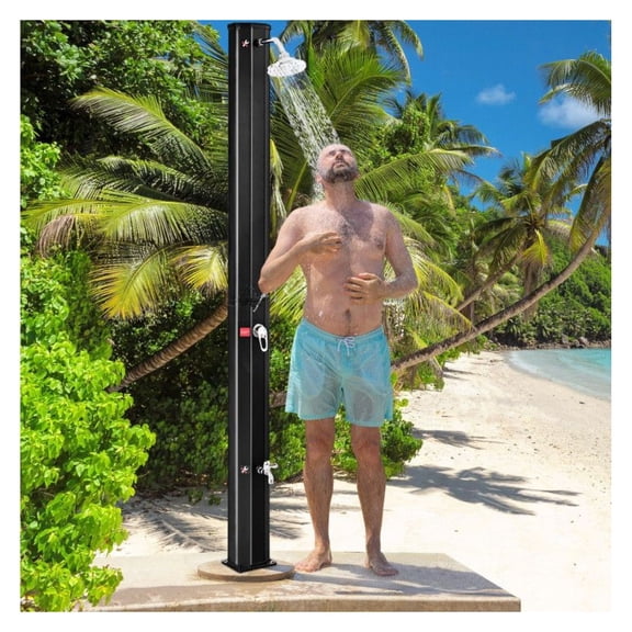 7.2ft Solar Shower Outdoor, 9.3 Gallon Heated Shower, Adjustable Rotating Shower Head, Black PVC Pool Shower for Swimming Pool & Garden