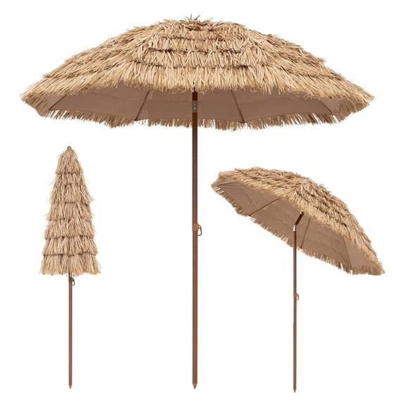 7.2ft Thatched Umbrella, Hawaiian Style Patio Beach Umbrella with Tilt Angle, Sun-protective Canopy & 8 Sturdy Ribs, Tropical Palapa Tiki Sunshade for Beach Backyard & Poolside