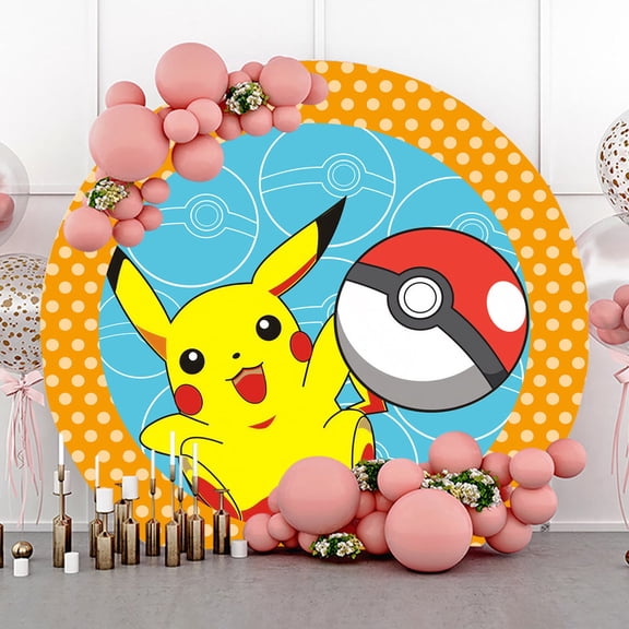 7.2ft Yellow and Blue Cartoon Cute Mouse Dot Round Backdrop for Kids