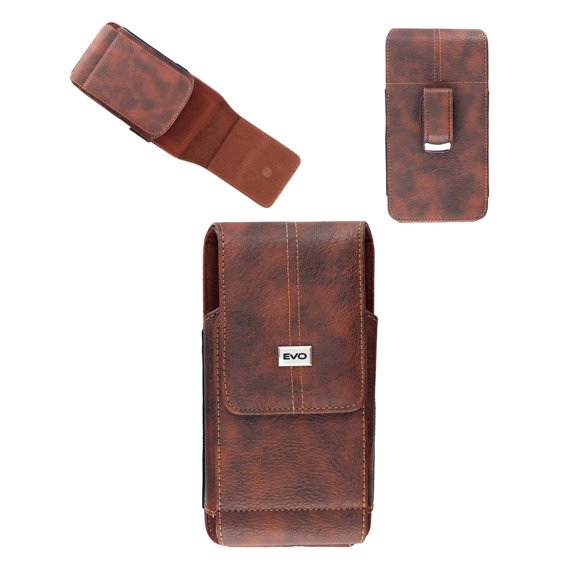 7.2inch Sturdy Vertical PU Leather Universal Wallet Pouch with Belt Clip and Card Slots - Brown