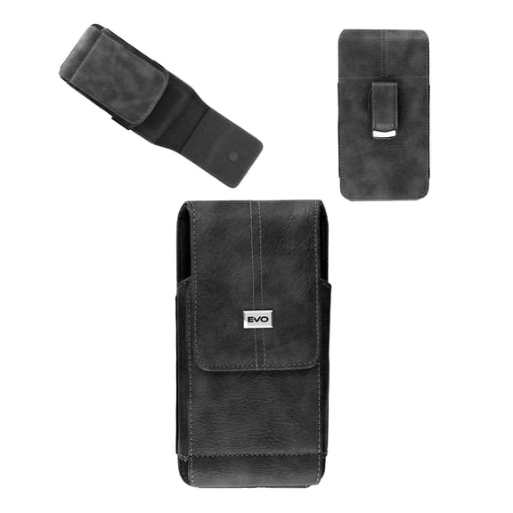 7.2inch Vertical PU Leather Universal Wallet Pouch with Belt Clip and Card Slots - Black
