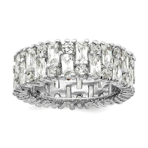 7.2mm 925 Sterling Silver Rhodium Plated Fancy Baguette-cut and Brilliant-cut CZ Ring Size 5 Ring for Women