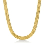 7.2mm Chunky 14k Yellow Gold Plated Flat Herringbone Chain Necklace, 24 inches + Gift Box