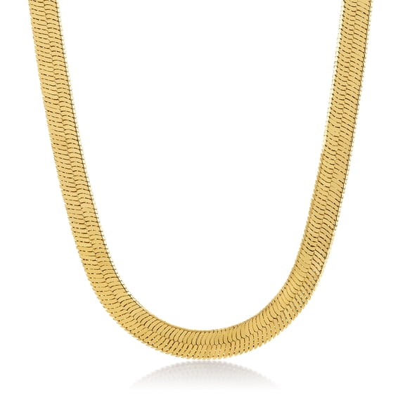 7.2mm Chunky 14k Yellow Gold Plated Flat Herringbone Chain Necklace, 24 inches + Gift Box