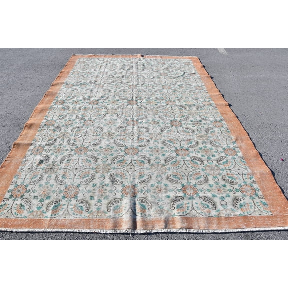 7.2x10.3 ft Oversize Rug, Antique Rug, Beige Wool Rugs, Vintage Rug, Turkish Rug, Rugs For Persian, Handmade Kitchen Rugs