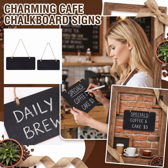 7.2x3.1in Chalkboard Sign – Notched Erasable Black Board with Jute Cord Hanger, MDF Wood