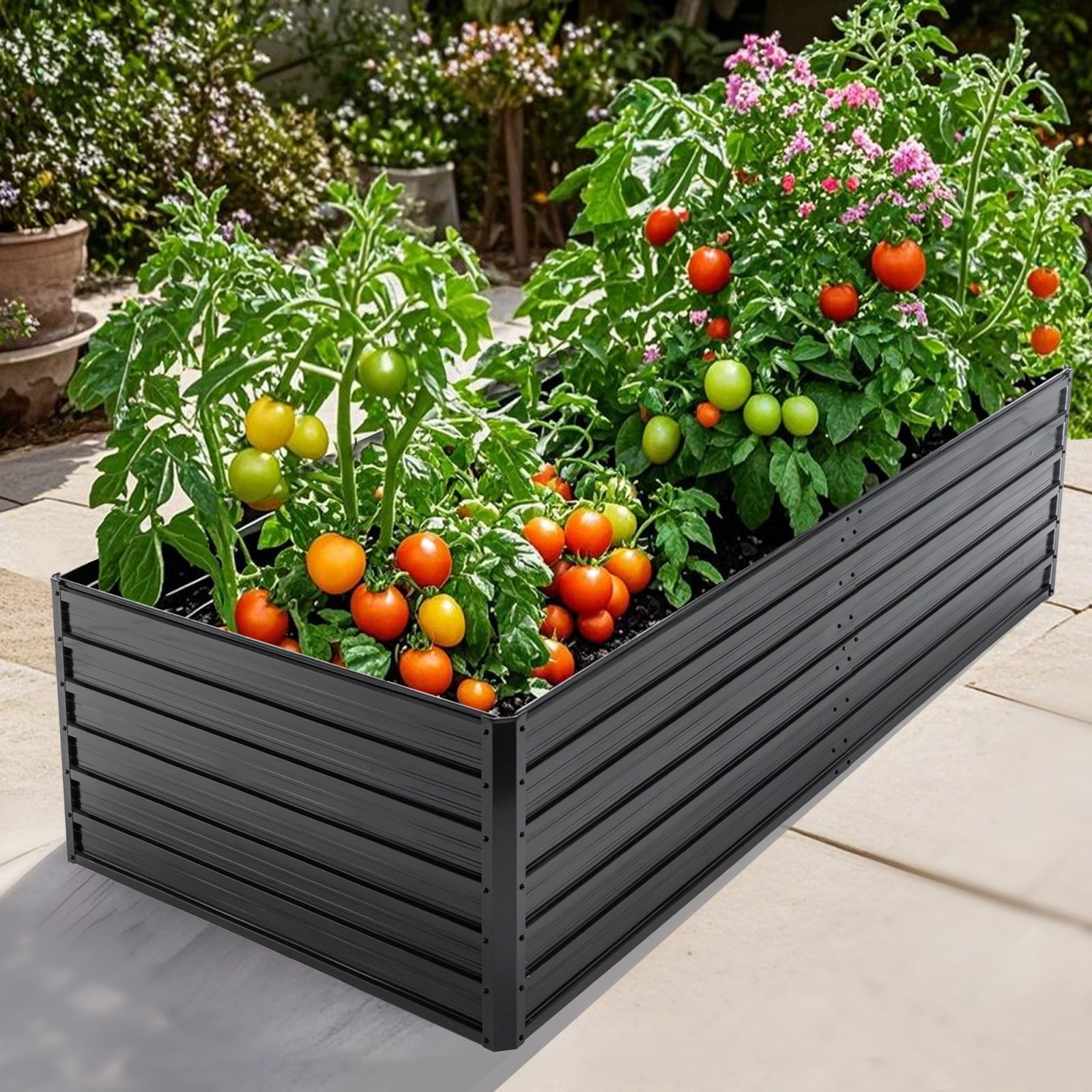 7.2x3.6x2 FT Galvanized Steel Raised Garden Bed, Extra Large Outdoor Planter Box with Reinforced Panels for Vegetables, Flowers & Herbs