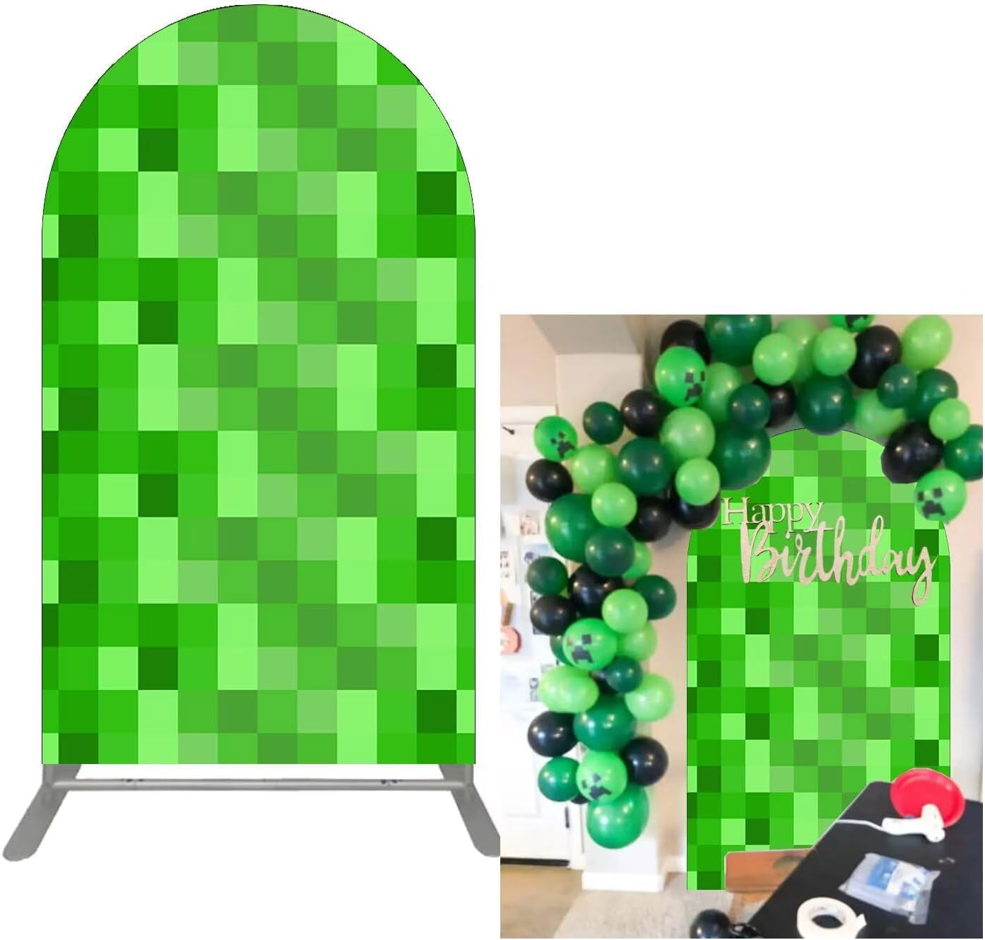 7.2x4ft Green Pixel Arch Backdrop, Video Game Theme Party Background ...