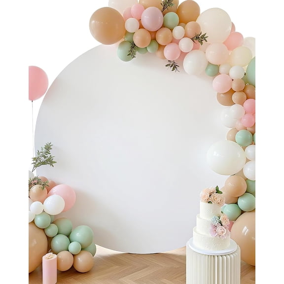 7.2x7.2 ft Round Backdrop Cover White, Circle Arch Stand Cover for Wedding, Balloon Arched Covers Stretchy Backdrops for Party, Baby Shower, Fabric Photo Background 220cm