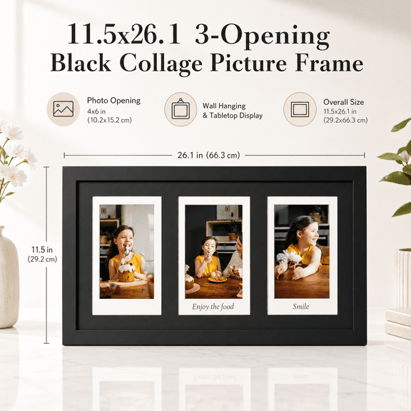 7.2x9.5 Polaroid Collframe For 2x3 Minitant Prints Photo With 4 Openings Picture Frames Wall Display Polished Plexiglas Balck