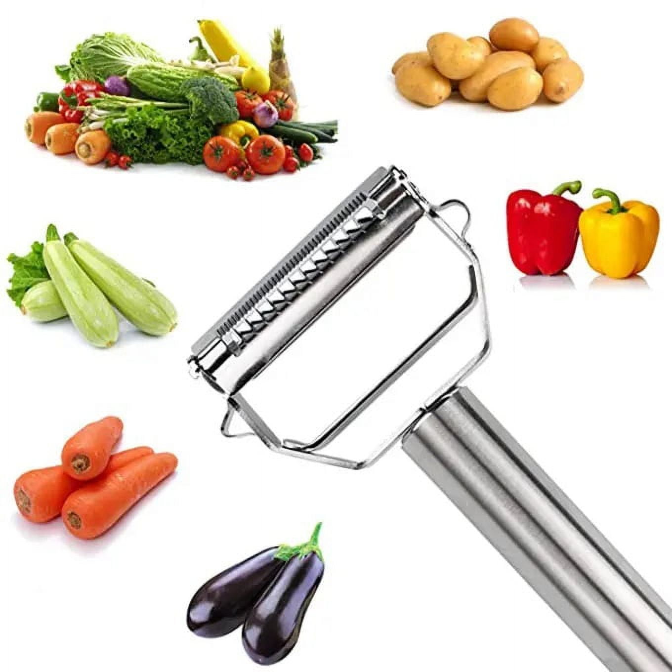 Zeno Stainless Steel Dual Blade Vegetable Peeler - Commercial Grade Julienne Cutter - Fruit, Potatoes, Carrot, Cucumber, Dishwasher Safe, Size: 7