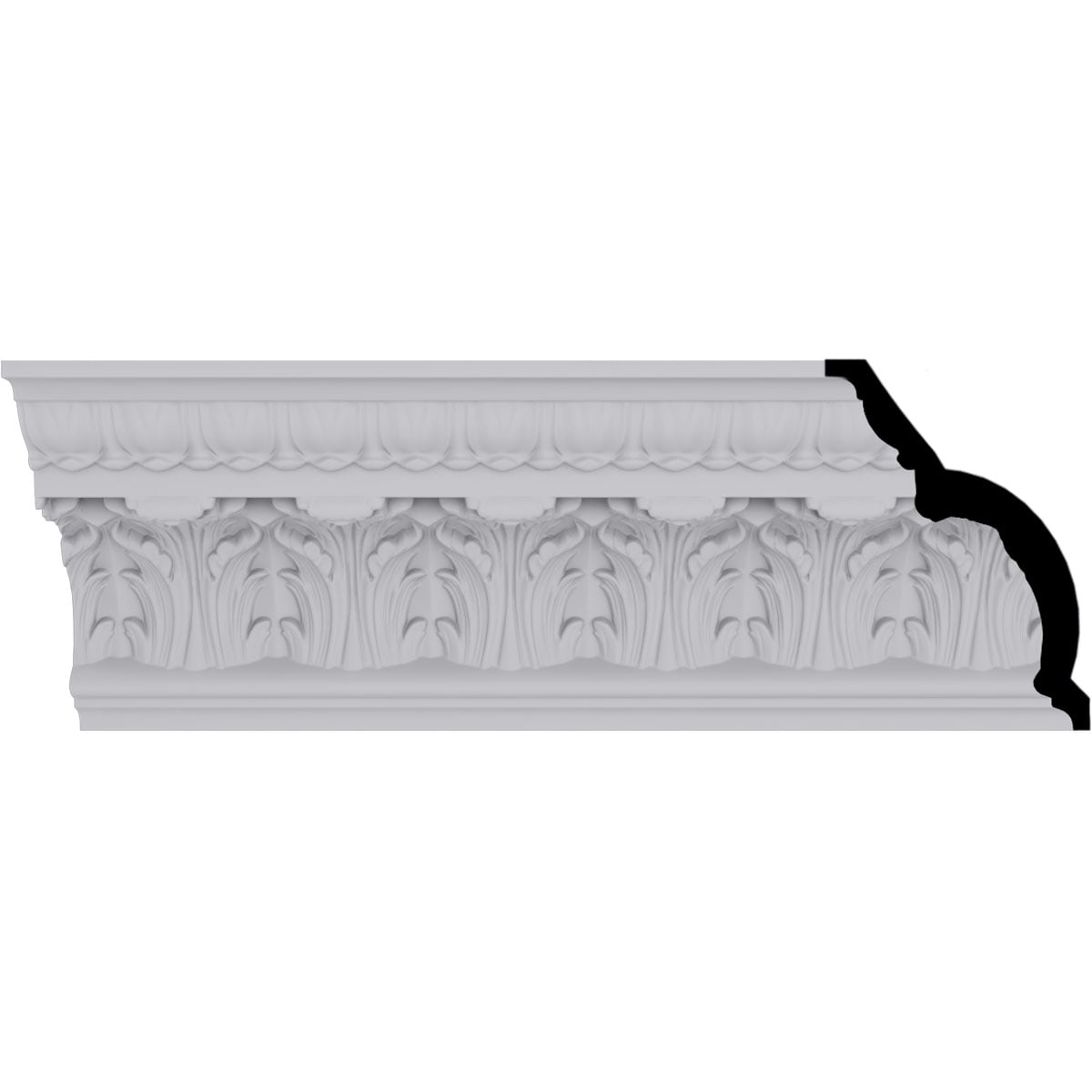 Odessa Leaf Dentil White Polyurethane Crown Moulding, 94.5 in