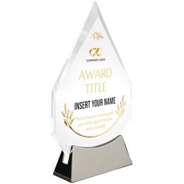 7 3/4" Custom Glass Award Plaque - Personalized Employee Recognition & Retirement Trophy