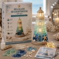 thumbnail image 1 of 7"*3.5"Beginner-Friendly DIY Lighted Sea Glass-Style Lighthouse Kit Collection, DIY Sea Glass Lighthouse Kit with Pieces & Guide, Adults Craft Kit, Handmade Ocean Beach Decor Gift for Craft Lovers(C), 1 of 5