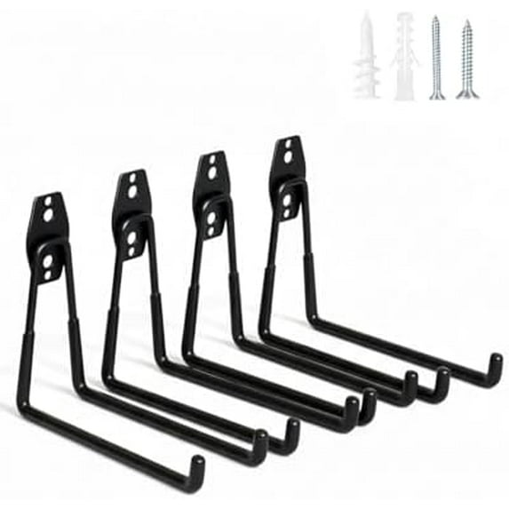 7.3'' Heavy Duty Garage Hooks, 4 Pack Wall Mount Garage Storage Hooks for Hanging Bike, Ladder, Tools - 100LB Load Capacity, Triple-Welded, PVC Coated (Black)