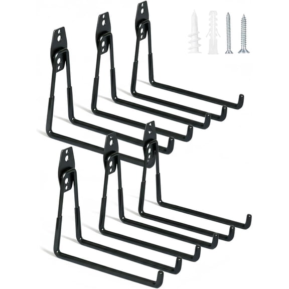 7.3'' Heavy Duty Garage Hooks, 6 Pack Wall Mount Garage Storage Hooks for Hanging Bike, Ladder, Tools - 100LB Load Capacity, Triple-Welded, PVC Coated (Black)