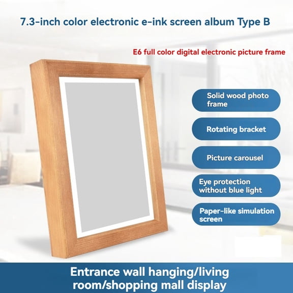 7.3 Inch Color E-Ink Display E-Paper Screen Solid Wood Frame Ultra-Long Standby 800x480 E-Ink Photo Painter Frame