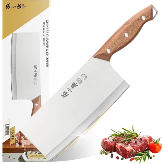 7.3 Meat Cleaver, Chinese Vetable Chopper Slicing Knife, Professional Chef Knife with Wood Handle and High Carbon Stainless Steel Sharp Blade