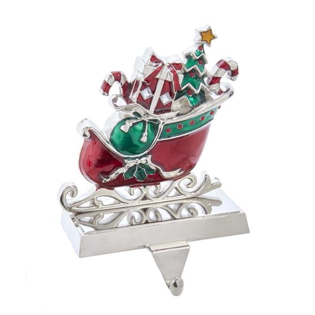 Festive Red and Green Metal Sleigh Stocking Holder
