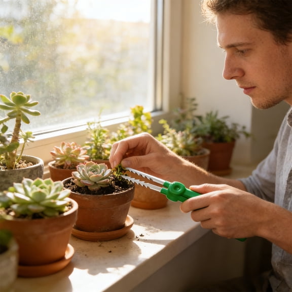 7.32-Inch Stainless Steel Weeding Tool with Serrated Tip and Ergonomic Green Handle for Gardening, Planting, and Crafting