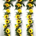 thumbnail image 1 of 7.38ft/pc Artificial Sunflower Garland with 10Pcs Sunflower Heads Silk Flower Ivy Vine Garland Sunflower Decor for Home Kitchen Wedding Arch Baby Shower Decor, 1 of 6