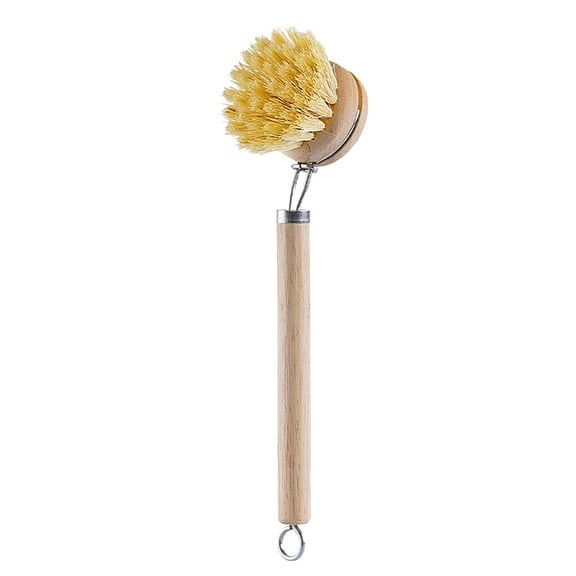 7.3Inch Bamboos Dishs Brush with Handle,Pures Natural Pots Brush,All Purpose Kitchen Scrubbers,Replaceable Brush Head Natural Soft Horsehair,Easys to Use,for Dishes Vegetable, Pots and Pans