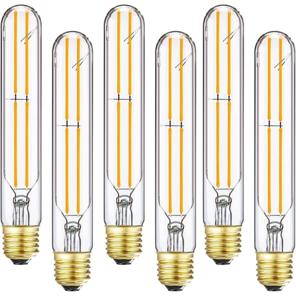 7.3Inch T10 Led Bulb 6W Dimmable Light Bulbs E26 Tubular Bulbs 60 Watt Warm White 2700K E26 Edison AC120V 600lm Tube T9 T10 for Rustic Pendant,Chandeliers,Wall sconces, 6-Pack