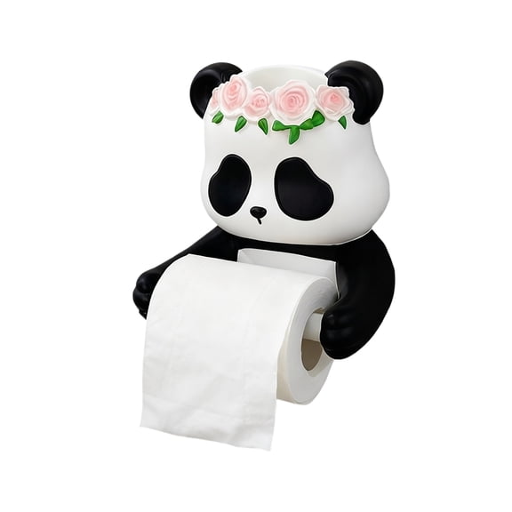 7.3in Panda Paper Roll Holder, Cartoon Animal Tissue Stand, Desktop Storage Accessory, Functional Countertop Decoration Support, Black