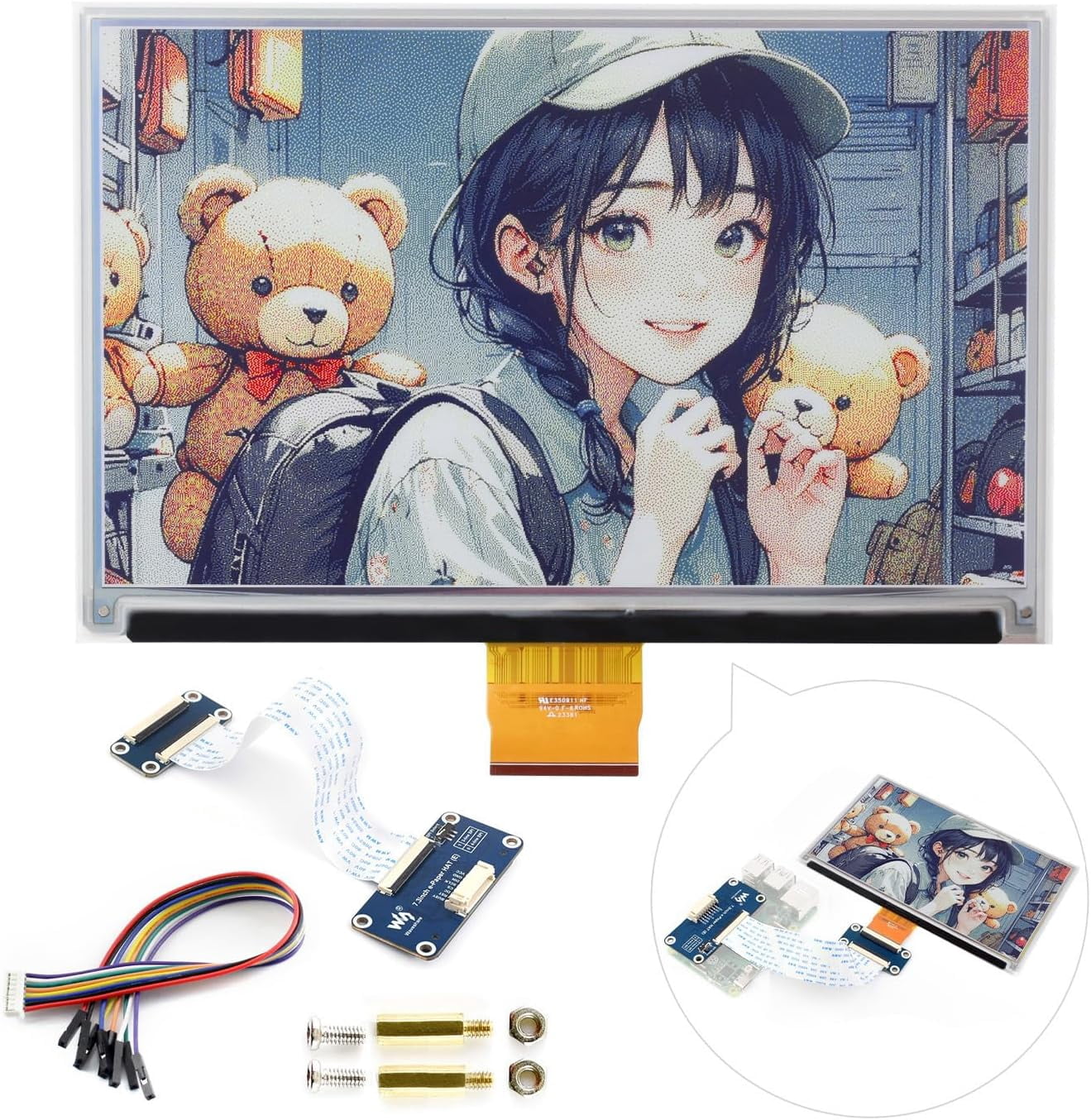 7.3inch 6-Color E-Paper Display Module, Compatible with 5/4B/3B/Zero/Zero W/Zero 2W/Pico/Pico W/Pico WH, Support Jetson Nano/Jetson Orin Nano